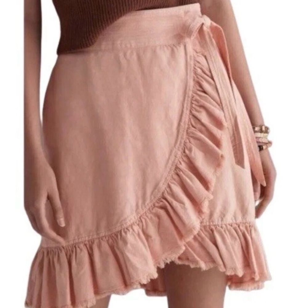 Anthropologie Light Brown Asymmetrical Ruffle Skirt Size XS–Feminine Wrap Min